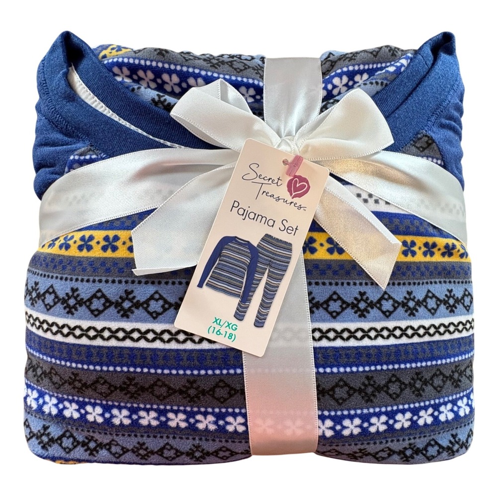 Secret Treasures Pajama Set Women XL 16-18 Blue New Fair Isle Fleece 2pc NEW